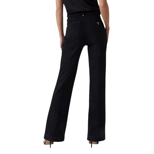 Guess Schwarze Damen-Baumwollhose „New Faye Pant“ mit weitem Bein und dezenten Ziernähten.