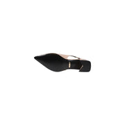 Guess women black pointed-toe pump with nude leather upper and block heel for stylish formal wear