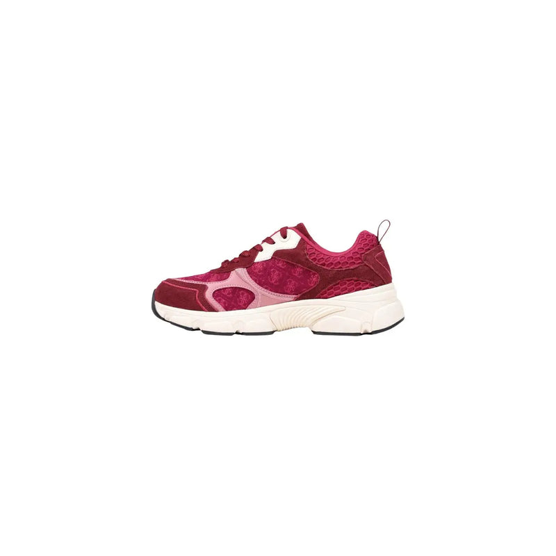 Guess women platform sneakers in burgundy and pink mesh and suede with a chunky white sole