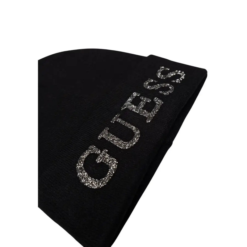 Black Guess beanie with glitter logo from Guess Women Rhinestone Cap for Fall Winter season