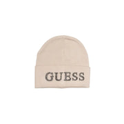 Off-white knit Guess beanie with glittery GUESS lettering for fall winter style