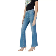 Guess Sexy Schlagjeans für Damen, hellblaue Baumwollmischung mit mittlerer Waschung und klassischem Fünf-Taschen-Design