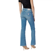 Rückseite guess Sexy Schlagjeans für Damen aus hellblauem Baumwollmischgewebe mit klassischer Tasche und Stickerei guess Logo