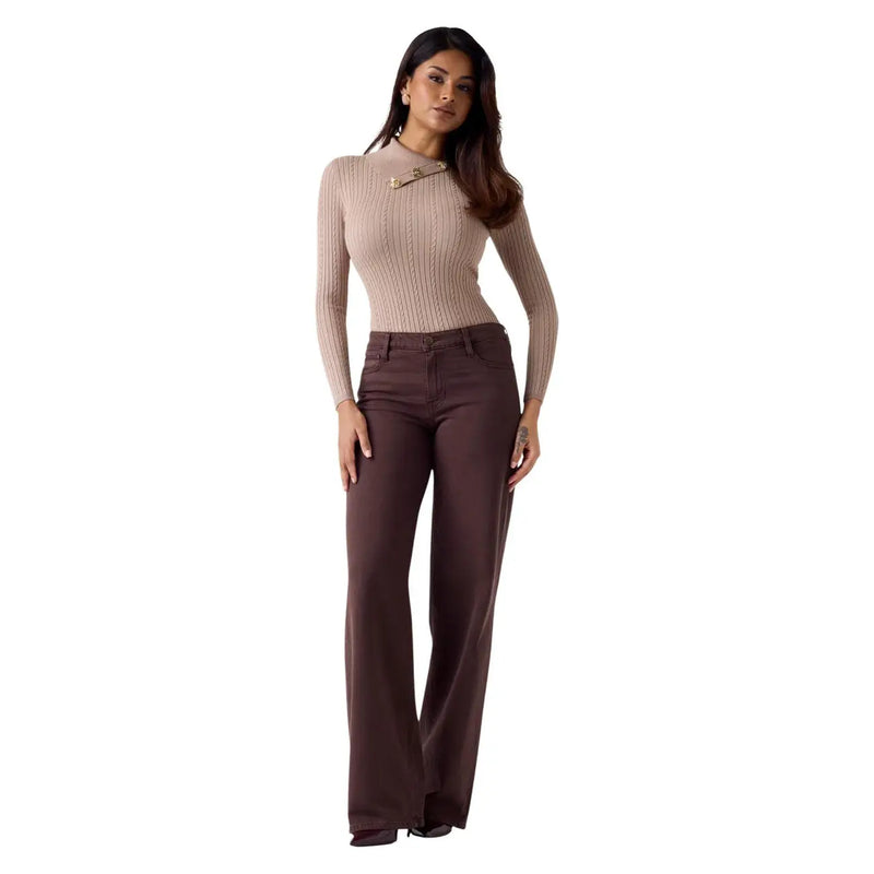 Ein Paar Guess Sexy Palazzo-Hose für Damen, hochgeschnitten, braun, aus Lyocell mit glatter Stoffoberfläche