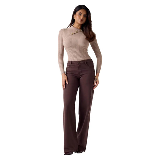 Ein Paar Guess Sexy Palazzo-Hose für Damen, hochgeschnitten, braun, aus Lyocell mit glatter Stoffoberfläche