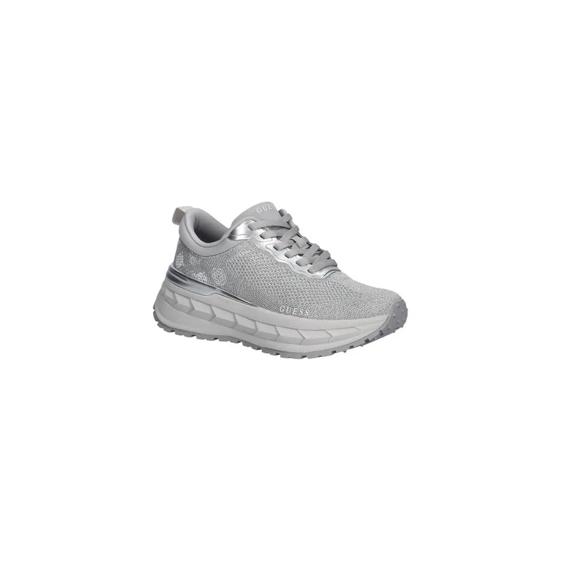 Guess women silver sneaker with polyester mesh upper and chunky textured sole featuring metallic accents