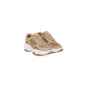 Guess women slip on beige sneakers made of polyester blend with beige mesh and chunky white and tan sole