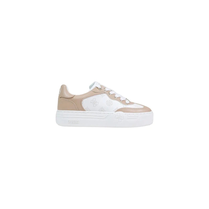 Guess women beige polyurethane platform sneakers with lace up and perforated floral detailing on the side