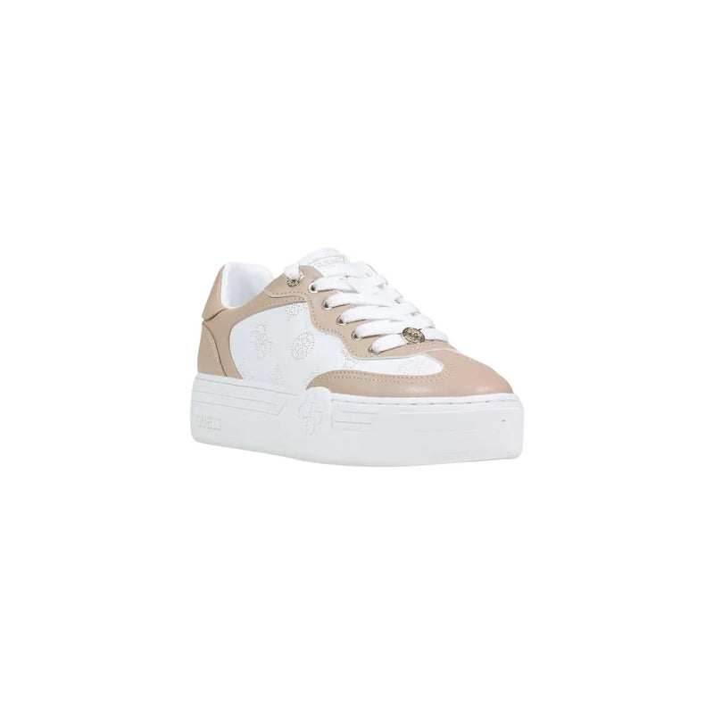 Guess women sneakers beige platform lace up shoes with perforated leather details and metallic eyelets