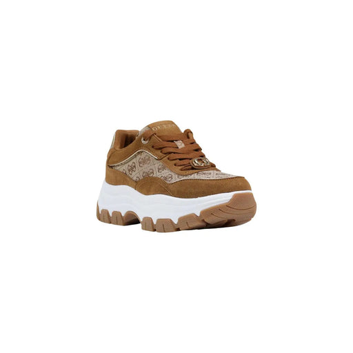 Guess Braune Damen-Sneaker mit Plateausohle, modische Synthetikschuhe in Beige- und Brauntönen mit klobiger weißer Sohle