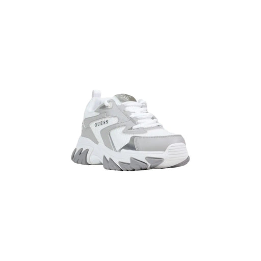 Guess Damen-Sneaker, grau, aus Polyester-Polyurethan, Schnürung, mit einem markanten, mehrlagigen Design in Weiß und Silber sowie Logo