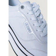 White guess women sneakers with laces featuring glossy patent leather accents and subtle embossed logo detailing