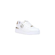 Guess women sneakers white polyurethane lace up shoes with platform sole and metallic gold glossy finish
