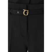 Schwarz guess Strukturierte Damen-Crêpe-Hose mit Gürtel und schwarzem Gürtel mit goldfarbener G-Schnalle