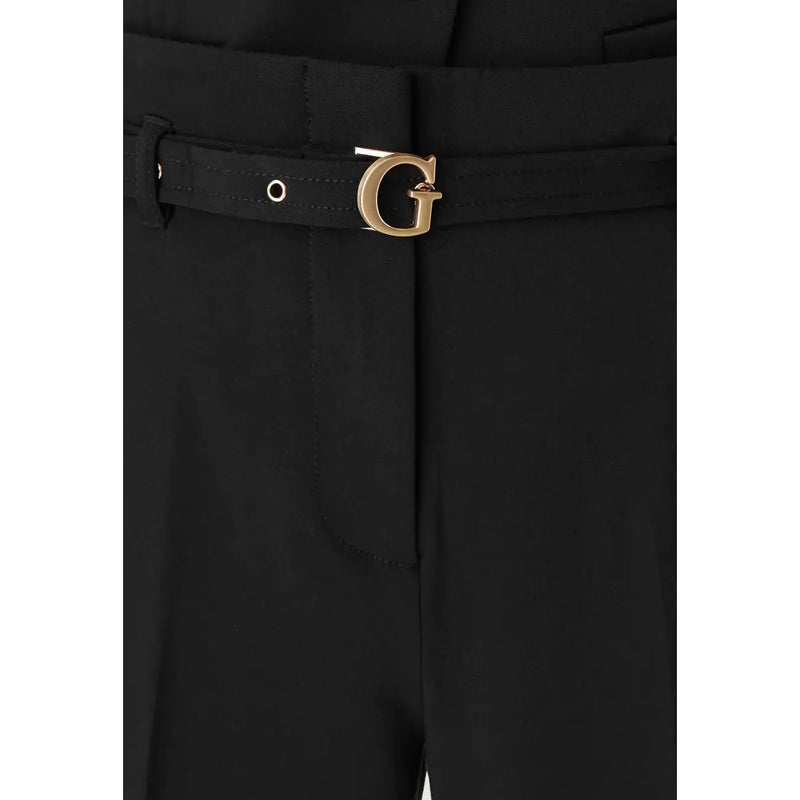 Schwarz guess Strukturierte Damen-Crêpe-Hose mit Gürtel und schwarzem Gürtel mit goldfarbener G-Schnalle