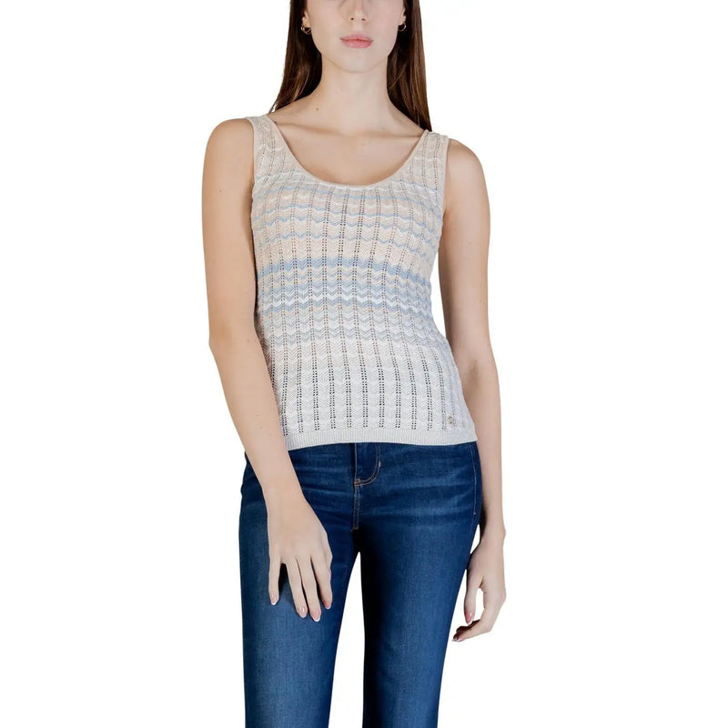 Guess Ärmelloses Stricktop für Damen top Viskosestoff in Creme und Hellblau mit Farbverlauf und Wellenmuster