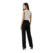 Schwarze, hochgeschnittene, weite Hose kombiniert mit guess Damen weißes ärmelloses Tanktop aus Baumwolle mit Rundhalsausschnitt top