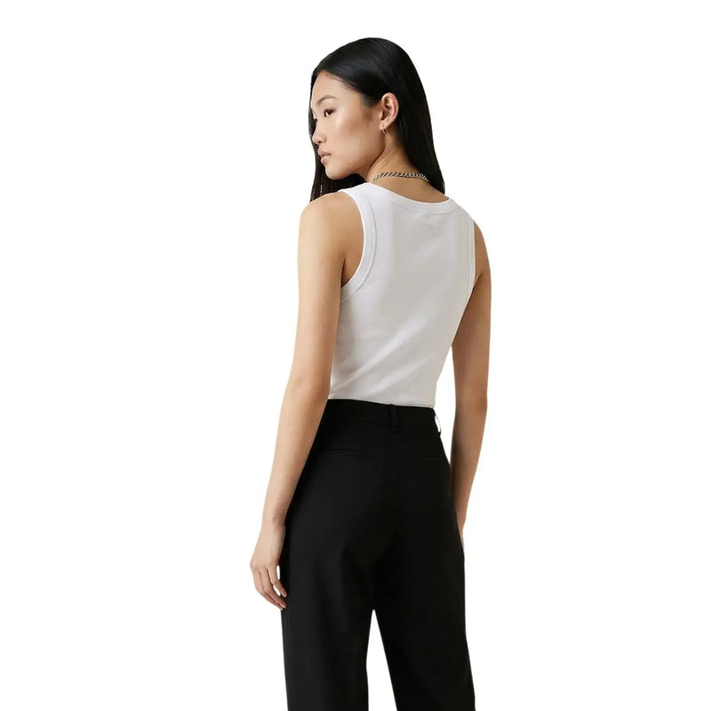 Weißes ärmelloses Baumwoll-Tanktop top von Guess mit Rundhalsausschnitt und glattem Stoff mit klarem Design