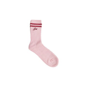 Guess Damen-Socken aus weichem, rosafarbenem Baumwollmischgewebe mit Rippstrick, bordeauxroten Streifen und dezentem, gesticktem Logo in der Nähe des Schafts top