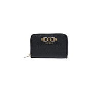 Schwarz guess Damengeldbörse aus Polyurethan mit geprägtem Logo und goldfarbenem Verschluss, inklusive Reißverschlussfächern, 14 x 9 x 3 cm