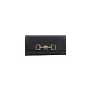 Schwarz Guess Damengeldbörse aus Polyurethan mit silbernem Trensenverschluss und Knopfverschluss, Maße: 20 x 10 x 4 cm