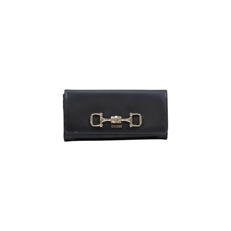 Schwarz Guess Damengeldbörse aus Polyurethan mit silbernem Trensenverschluss und Knopfverschluss, Maße: 20 x 10 x 4 cm