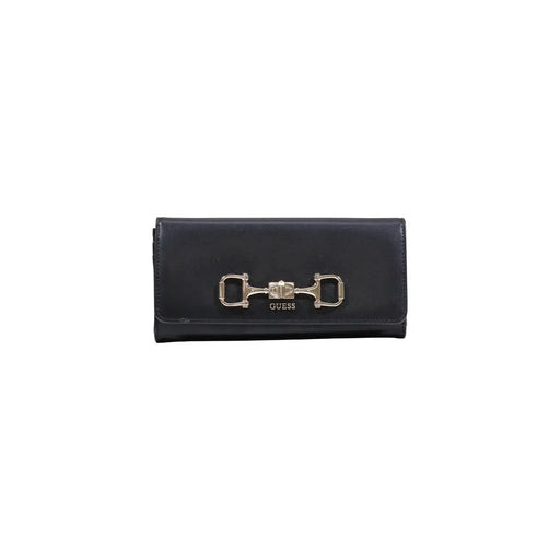 Schwarz Guess Damengeldbörse aus Polyurethan mit silbernem Trensenverschluss und Knopfverschluss, Maße: 20 x 10 x 4 cm