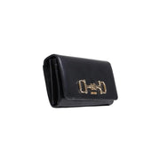 Schwarzes Leder Guess Damengeldbörse mit goldfarbenem Trensenverschluss aus Polyurethan, Maße: 20 x 10 x 4 cm