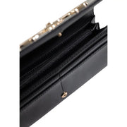 Schwarz Guess Damengeldbörse aus Polyurethan mit Knopfverschluss, schwarzer Lederclutch und goldfarbenen Beschlägen, Reißverschluss innen