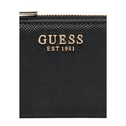 Schwarz strukturiert Guess Damengeldbörse aus Polyurethan mit goldfarbenem Est 1981-Logo und Reißverschluss, 12 x 8 x 2 cm