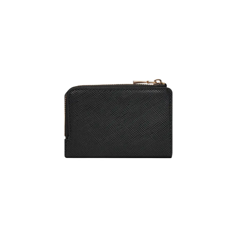 Schwarz strukturiert Guess Damengeldbörse aus Polyurethan mit goldfarbenem Reißverschlussanhänger und Reißverschlussknopfverschluss, 12 x 8 x 2 cm