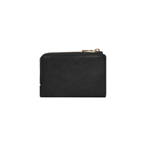 Schwarz strukturiert Guess Damengeldbörse aus Polyurethan mit goldfarbenem Reißverschlussanhänger und Reißverschlussknopfverschluss, 12 x 8 x 2 cm