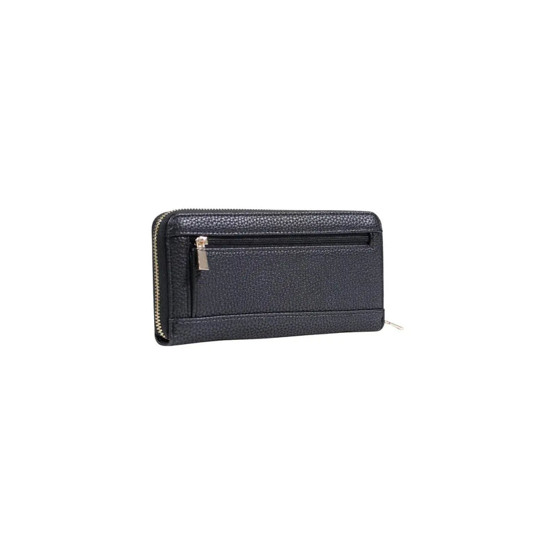 Guess Schwarze Damengeldbörse aus Polyurethan mit silberfarbenen Reißverschlussanhängern und einer Reißverschlusstasche vorne, 20 x 10 x 2 cm