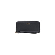 Schwarzes, strukturiertes Leder Guess Damengeldbörse mit Handschlaufe und silberfarbenem Reißverschlussfach, 20 x 10 x 2 cm