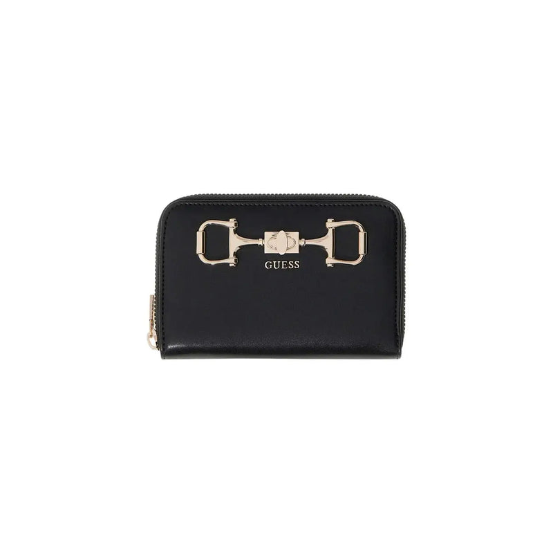 Schwarz guess Damengeldbörse mit goldfarbenem Trensenverschluss, Reißverschluss, aus Polyurethan, Größe 14 x 9 x 3 cm