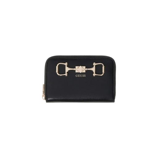 Schwarz guess Damengeldbörse mit goldfarbenem Trensenverschluss, Reißverschluss, aus Polyurethan, Größe 14 x 9 x 3 cm