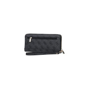 Guess Damengeldbörse Brenton, grau, Polyurethan, 20 cm, mit schwarzem Logo-Muster und silberfarbenen Reißverschlussbeschlägen