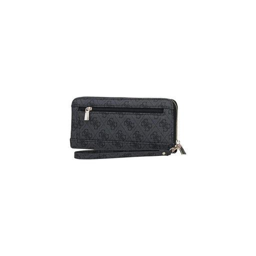 Guess Damengeldbörse Brenton, grau, Polyurethan, 20 cm, mit schwarzem Logo-Muster und silberfarbenen Reißverschlussbeschlägen