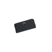 Schwarz guess Damengeldbörse Brenton, graues Polyurethan mit sich wiederholendem Logomuster und silbernem Reißverschluss, Größe 20 cm
