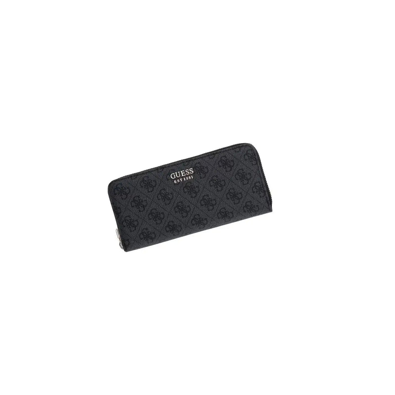 Schwarz guess Damengeldbörse Brenton, graues Polyurethan mit sich wiederholendem Logomuster und silbernem Reißverschluss, Größe 20 cm