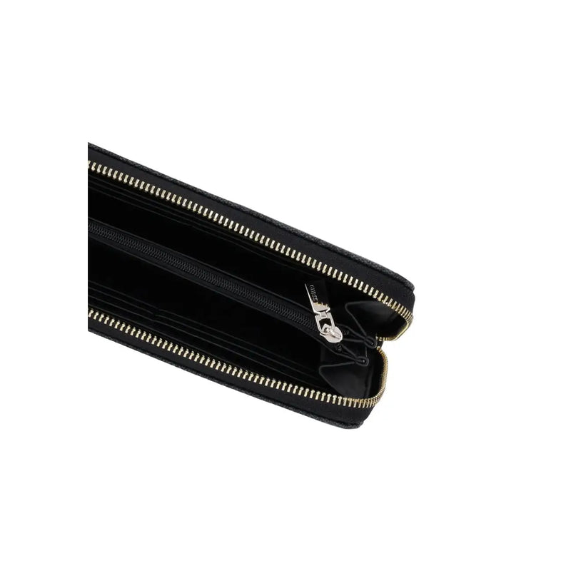 Guess Damen-Geldbörse Brenton, grau-schwarzes Leder, mit zwei Reißverschlüssen und silberfarbenen Beschlägen aus Polyurethan, 20 cm Größe