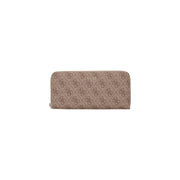 Beige Guess Damengeldbörse aus grauem Polyurethan mit sich wiederholendem Monogrammmuster und metallischem Logo, Größe 20 cm