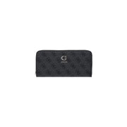 Schwarz guess Damengeldbörse Coleen Logo, graues Polyurethan mit sich wiederholendem Monogrammmuster und silbernen Logodetails