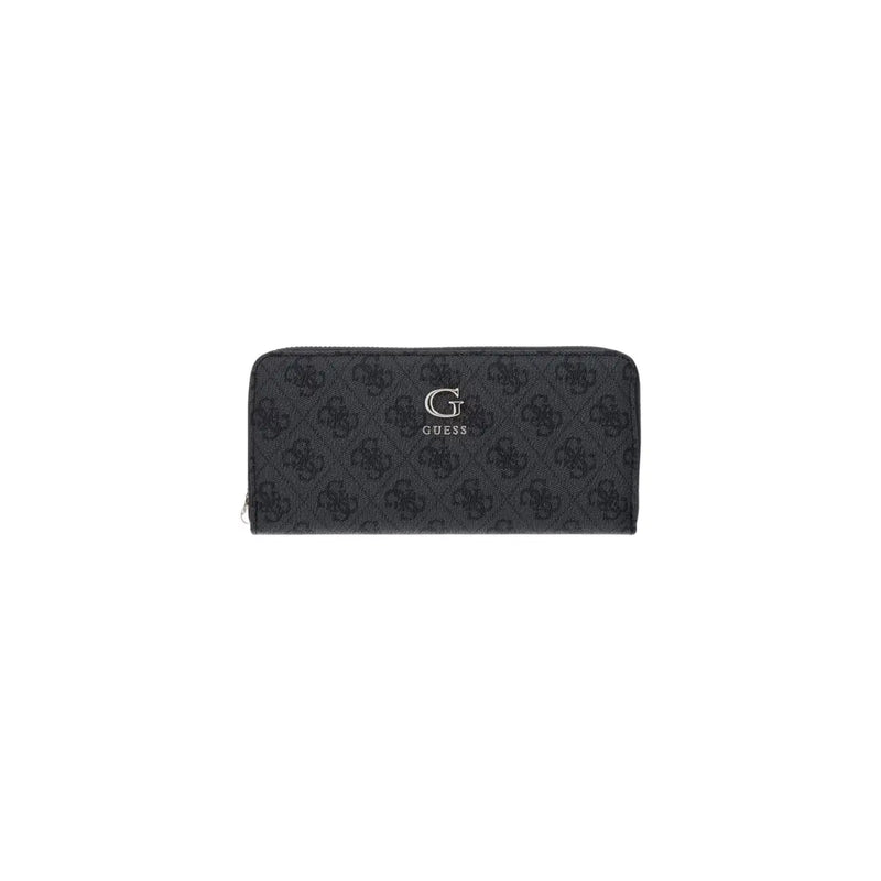Schwarz guess Damengeldbörse Coleen Logo, graues Polyurethan mit sich wiederholendem Monogrammmuster und silbernen Logodetails