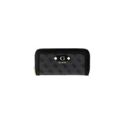 Schwarz Guess Damen-Geldbörse Coleen aus grauem Polyurethan mit Logo, Monogrammmuster und goldfarbenem Reißverschluss