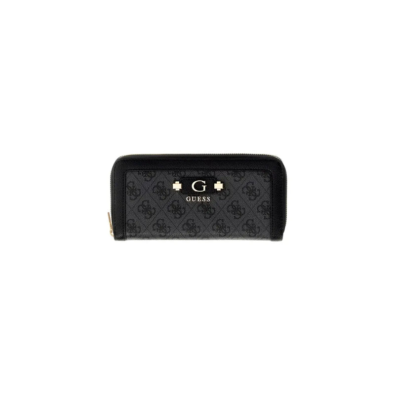 Schwarz Guess Damen-Geldbörse Coleen aus grauem Polyurethan mit Logo, Monogrammmuster und goldfarbenem Reißverschluss