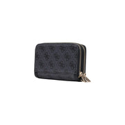 Schwarz guess Damen-Geldbörse Coleen Logo, graues Polyurethan, 16 cm, mit sich wiederholendem Logomuster und goldfarbenen Reißverschlüssen