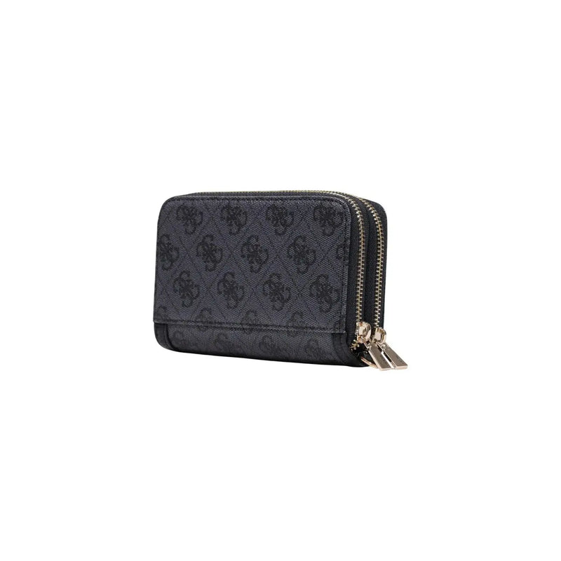 Schwarz guess Damen-Geldbörse Coleen Logo, graues Polyurethan, 16 cm, mit sich wiederholendem Logomuster und goldfarbenen Reißverschlüssen