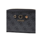 Schwarz guess Damen-Geldbörse Coleen Logo, graues Polyurethan mit Monogrammmuster und goldfarbenen Logo-Beschlägen