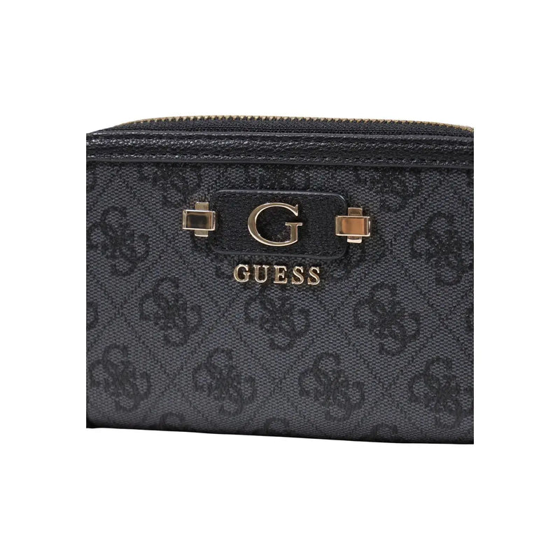 Schwarz guess Damen-Geldbörse Coleen Logo, graues Polyurethan mit Monogrammmuster und goldfarbenen Logo-Beschlägen